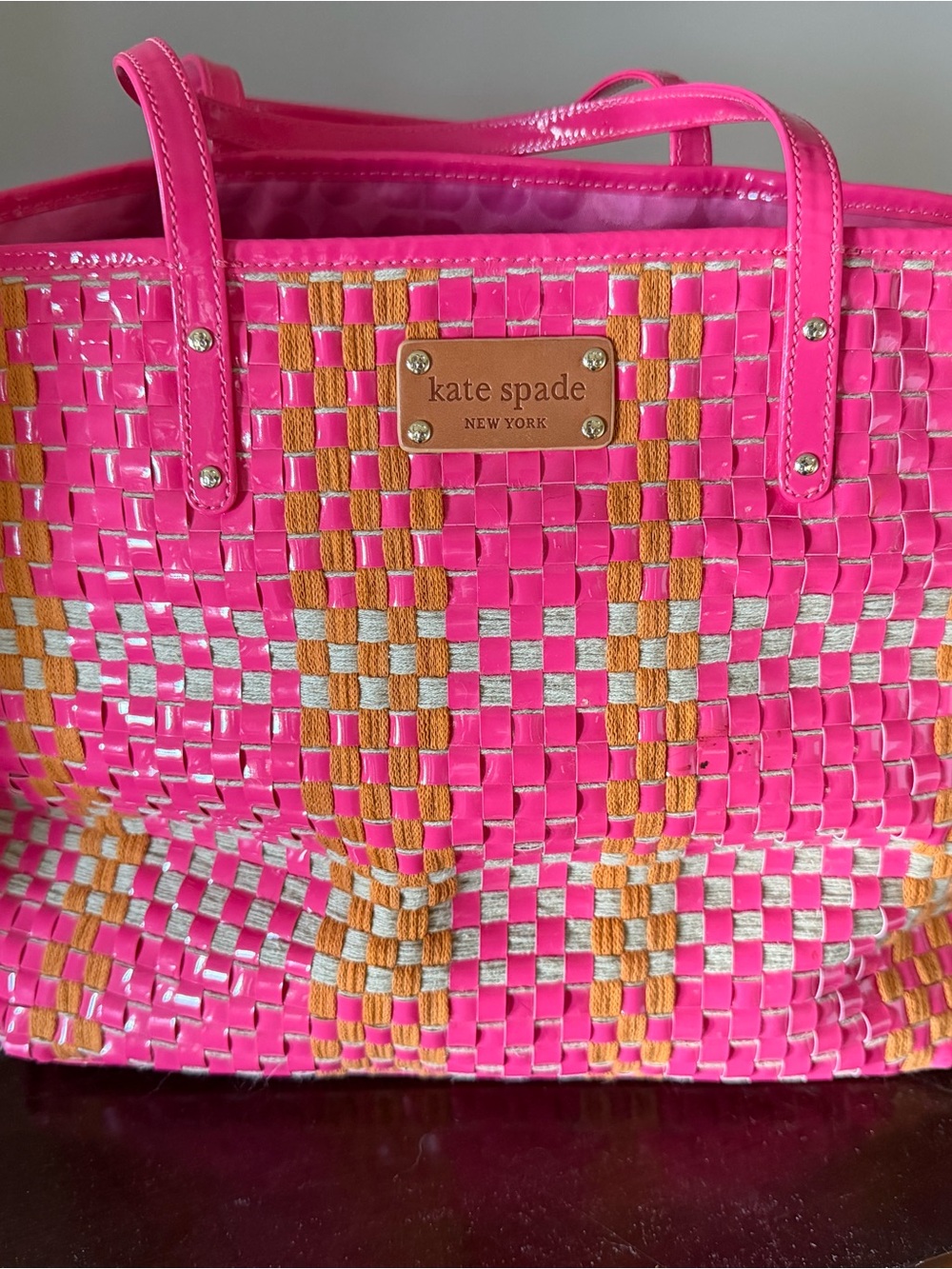 kate spade Pink Tote with Orange and Silver Woven Accents